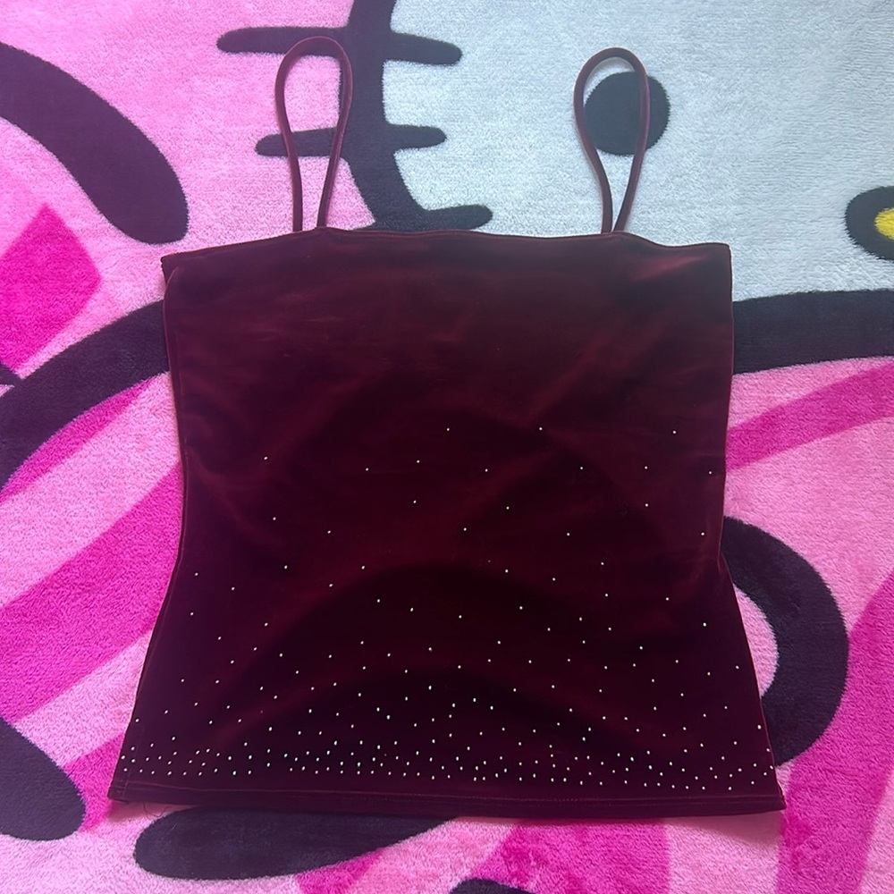 Burgundy Velvet Cami Top With Gems